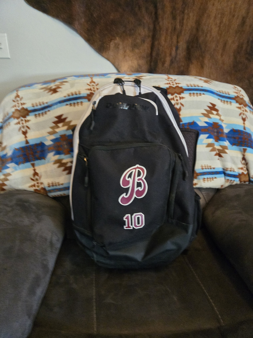 Black Kids Demarini Batbag with Burgundy Accent Monogram and Number 10